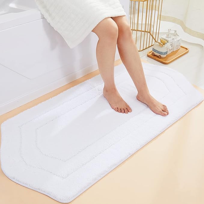 COSY HOMEER Extra Thick Bath Rugs for Bathroom - Anti-Slip Bath Linen Sets Mats Soft Plush Yarn Shaggy 100% Strong Polyester Living Room Bedroom Water Absorbent(White,24x48 - Inches)