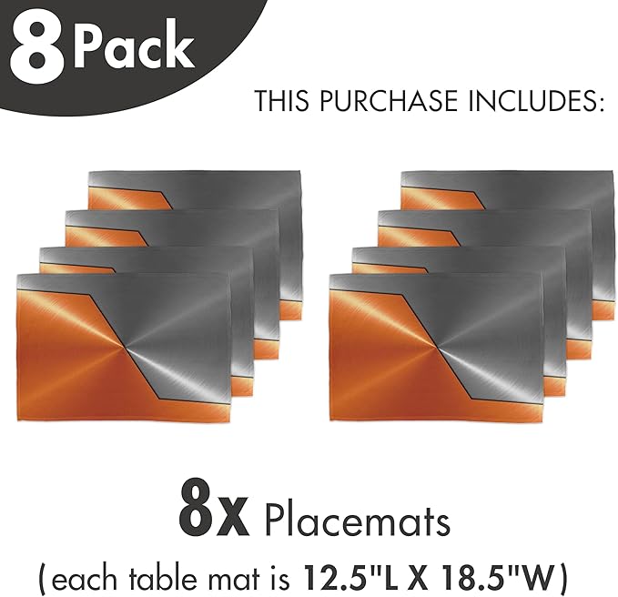 Ambesonne Orange and Grey Place Mats Set of 8, 3D Style Machinery Structure Image Detailed Vivid Modern Contrast Colors, Washable Fabric Placemats for Dining Table, Placemat 8 pcs, Orange Grey