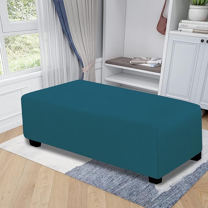 Easy-Going Stretch Ottoman Cover Folding Storage Stool Furniture Protector Soft Rectangle Slipcover with Elastic Bottom (Ottoman XX-Large, Peacock Blue)
