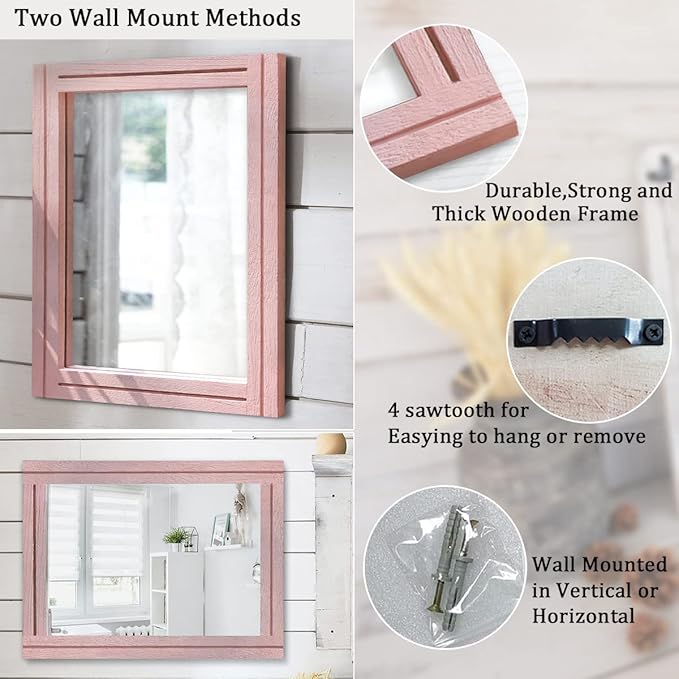 AAZZKANG Rectangle Mirror with Wood Framed Modern Farmhouse Hanging Wall Mirrors Decor for Bedroom Bathroom Living Room Home Entryway Large 26"x18"