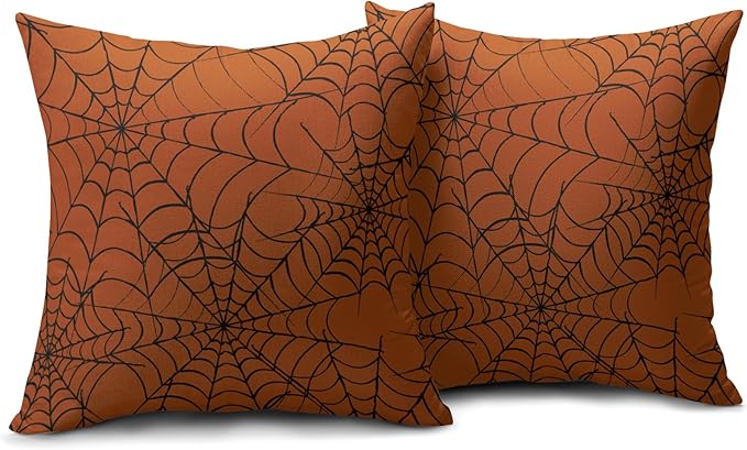Halloween Spiderweb Pillow Covers 24x24 Set of 2 Burnt Orange Black Web Outdoor Decorative Throw Pillows Halloween Scary Themed Farmhouse Pillowcases Linen Cushion Case Decor for Home Sofa Couch Bed