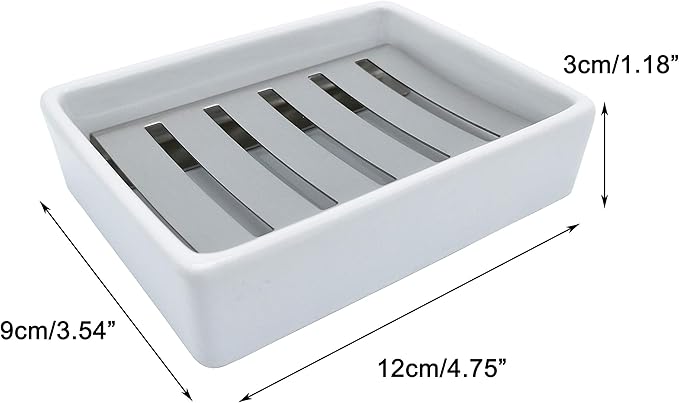 Ceramic Soap Dish Stainless Steel Soap Holder for Bathroom and Shower Double Layer Draining Soap Box