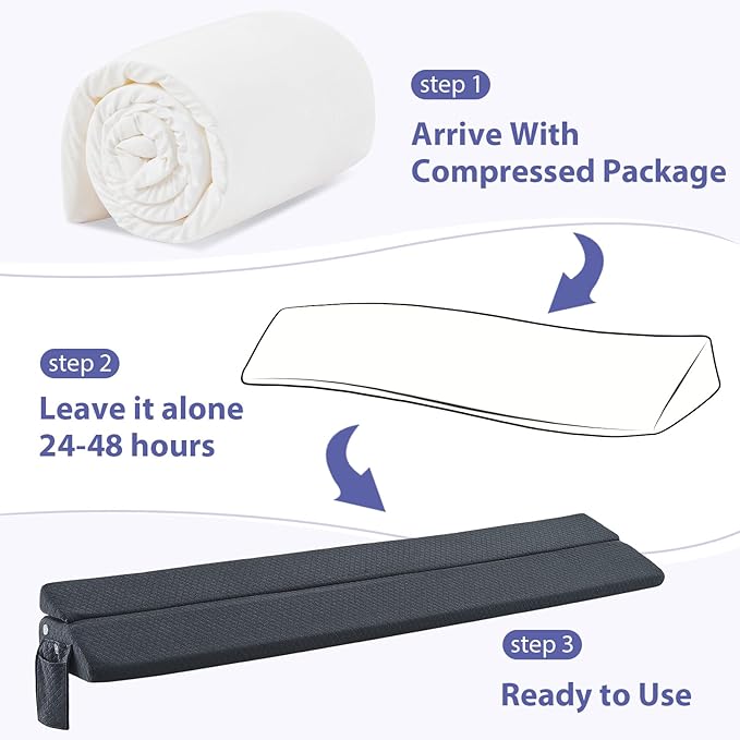 Bed Wedge Pillow for Headboard - Wedge Pillow Headboard Full(54"x10"x6") - Foldable Bed Gap Filler/Headboard Pillow/Mattress Wedge - Fill Gap (0-8") Between Headboard and Mattress - AshGray