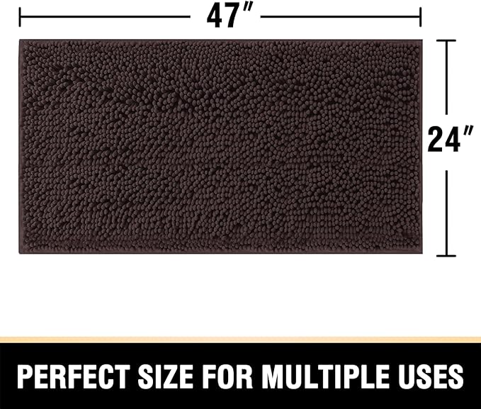 H.VERSAILTEX Bathroom Rugs Bath Mats Non Slip Luxury Chenille Bathroom Runner Rug 24x47 Extra Soft and Absorbent Shaggy Rugs Dry Fast Plush Area Carpet Mats for Bath Room, Tub - Chocolate