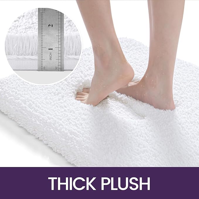 DEXI Bathroom Rug Mat, 36x24, Non Slip Washable Absorbent Microfiber Mats, Thick Soft Floor Shower Rugs for Bath Accessories Decor, White