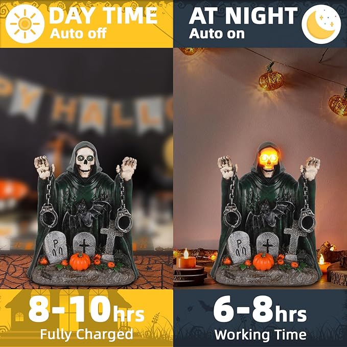 Halloween Grim Reaper Graveyard Decor - Solar Garden Statue, Spooky Outdoor Decoration Unique Garden Decor for Outside Yard Porch Lawn, Ideal