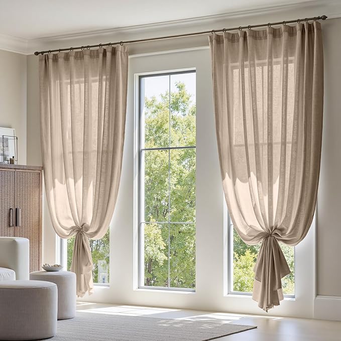 jinchan Taupe Linen Blend Curtain 120 inch Extra Long 1 Panel Extra Long for Sliding Door, Light Filtering 100 inch Extra Wide Patio Door Drape with Rod Pocket Back Tab(100W x 120L, Taupe)