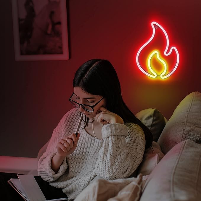 Lumoonosity Flame Neon Sign, Red and Yellow Flame Neon Light with On/Off Switch, Flame Led Light Sign for Wall Decor, Hanging Flame Shaped Light, Fire Neon Lights for Bedroom, Gaming Room Setup