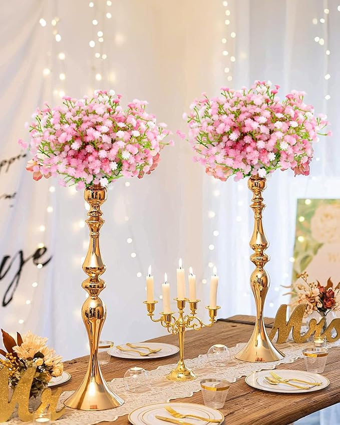 48Pcs Babys Breath Artificial Flowers, Fake Baby Breath Flowers Artificial Bulk Faux Gypsophila Real Touch Flowers for Wedding DIY Bouquet Floral Arrangement Party Home Garden Decoration, Pink