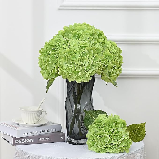 MARTINE MALL 3Pcs 21in Hydrangea Artificial Flowers, Latex Real Touch Hydrangeas Lifelike Large Hydrangea Flowers for Home Decor Party Arrangements Wedding Bouquets Centerpieces (Dark Green)