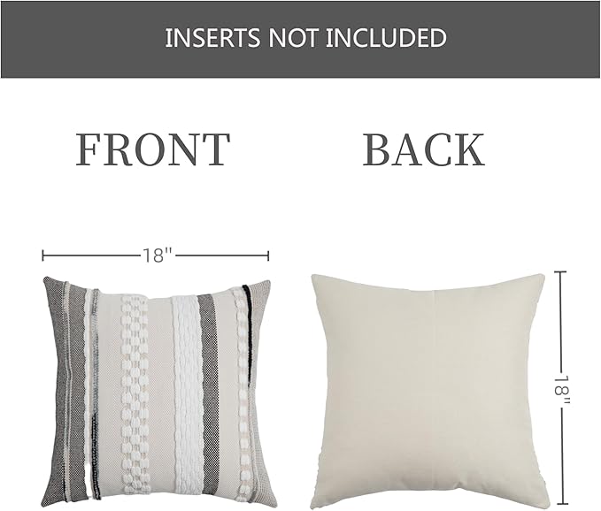Boho Pillow Covers 18x18 Set of 2 for Couch-Modern Farmhouse Sofa Decorative Throw Pillow Covers Textured Chenille Cushion Covers Outdoor Netural Bohemian Pillow Cases Square