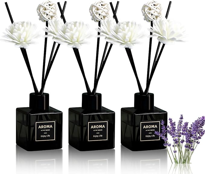 Reed Diffuser Set of 3,Lavender Scented Oil Diffuser with 15 Sticks,(50ml) x 3 Home Fragrance Reed Diffuser for Home Living Room Bedroom Bathroom Air Freshener