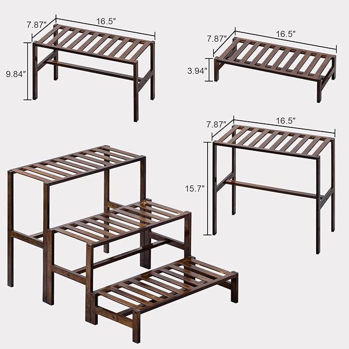 YONGZHAO Bamboo 3-Tier Ladder Plant Stand, Planter Holder Flower Pot Display Shelf, Freestanding Plants Rack for Home Garden Patio Balcony Indoor Outdoor