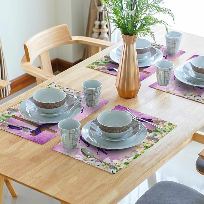 Giwawa He is Risen Placemats, Easter Cross Lamb Linen Washable Place Mat, Spring Lily Flowers Heat Resistant Table Mats for Kitchen Dining Holiday Party Decor, Set of 4, 12x18 Inch