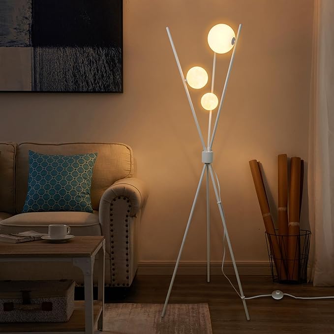 3D Printed Tall Standing Lamp - Modern Moon Floor Lamp with Remote for Living Room, Bedroom, Office