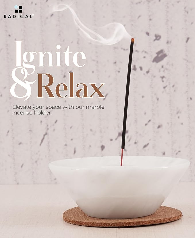 Radicaln Marble Incense Holder 5.5" Inches White Handmade Aesthetic Room Decor & Apartment Essential, Aromatherapy Holder for Incense Sticks, palo Santo Stick for Incense Burner