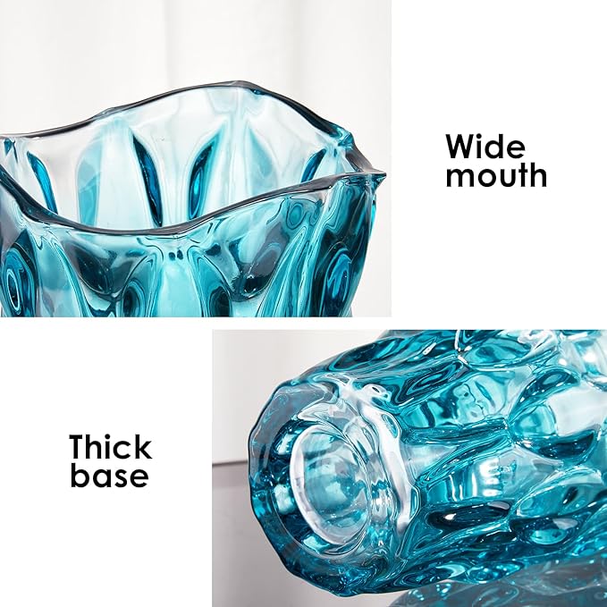 CEMABT Glass Vases for Flowers,Thickened 3.4 lb Morden vases for Tables Centerpieces, vase for Home Decor, Crystal,Colorful,Vintage and Clear Rose Large Vases Christmas Day Gifts(Blue)
