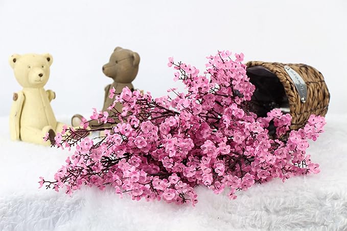 JAKY-Global Babys Breath Fabric Cloth Artificial Flowers 6 Bundle European Fake Silk Plants Decor Wedding Party Decoration Bouquets Real Touch DIY Home Garden(Pink)
