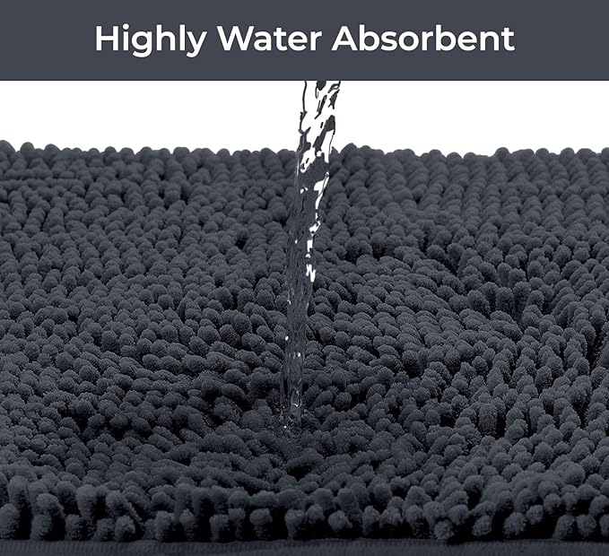Bathroom Rugs Sets 2 Piece, Luxury Chenille Bath Mat Set, Soft Plush Anti-Slip Bath Rug + U-Shaped Toilet Mat. Microfiber Shaggy Carpet, Super Absorbent (24” x 36” & 20” x 24” U, Charcoal)