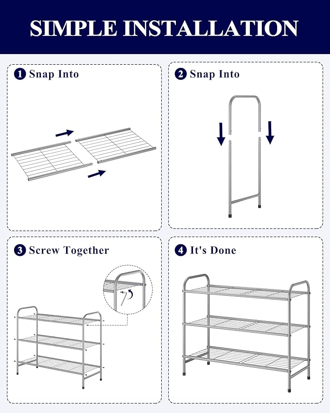 Kitsure Shoe Rack - Stainless Steel Shoe Organizer, Sturdy Shoe Rack for Closet and Front Door Entrance, Free Standing Shoe Shelf, Closet Organizers and Storage, Grey