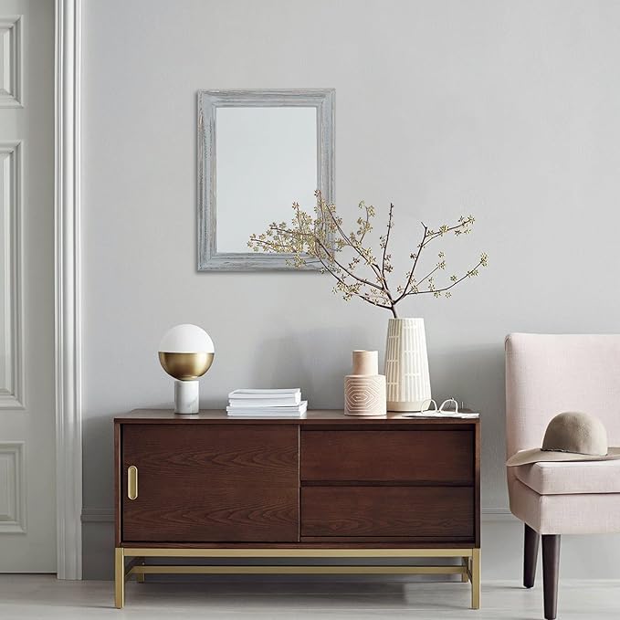Wooden Mirror with Framed Rectangular Retro Wall Mirrors Decorative for Bathroom Bedroom Living Room Hallway Entryway Home Decor Grey