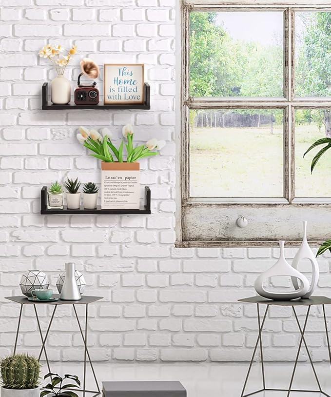 Gneric Floating Shelves for Wall, Black Nursery Book Shelves, 15.7 inch Kids Bookshelf, Wall Shelves for Living Room Bedroom Decor,Kitchen Spice Rack,Bathroom Storage Rack(2 Pack)