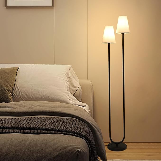HMVPL Floor Lamps for Living Room, Modern Black Floor Lamp with Fabric Lampshade, Industrial Standing Lamp with On/Off Foot Switch, Farmhouse Tall Lamp for Living Room Corner Bedroom Office(66")