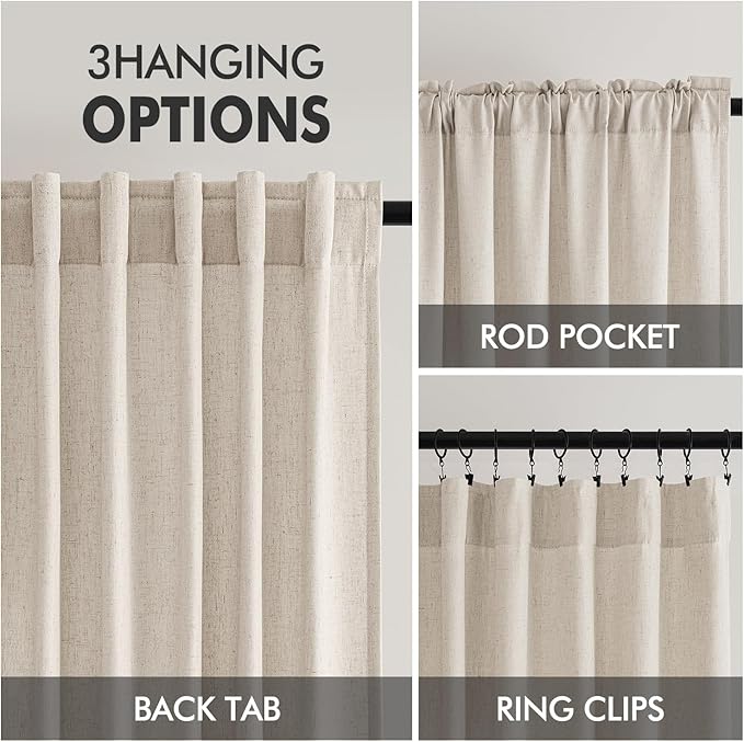 MIULEE Non-See-Through Privacy Linen Curtains 2 Panels, Light Filtering Window Curtains Farnhouse Textured Back Tab Semi Sheer Drapes for Bedroom Living Room, 52 x 72 Inches Long, Linen