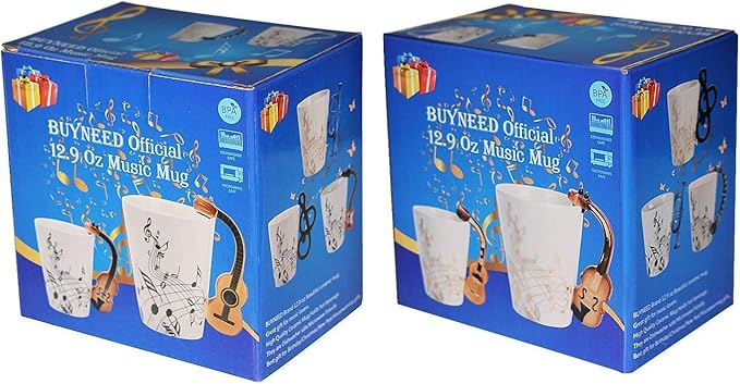 12.9 oz Unique 3D Handle Music Mug Musical Notes Design Coffee Cup Ceramic Music Musical Notes Cup Gift for Women,Men,Friend