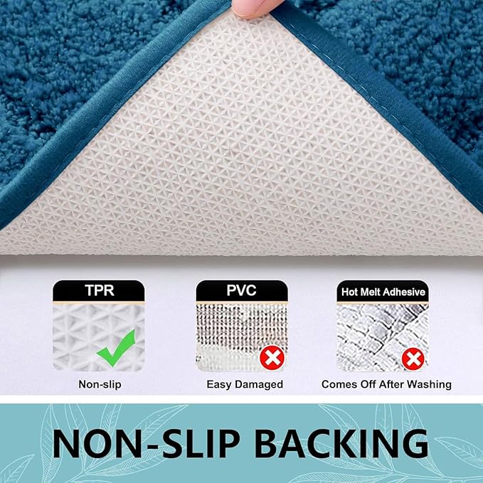 Buganda Bathroom Rugs, 24" x 16", Soft and Absorbent Microfiber Bath Rugs, Non-Slip Shaggy Shower Carpet, Machine Wash Dry Bath Mats for Bathroom Floor, Tub and Shower, Peacock Blue