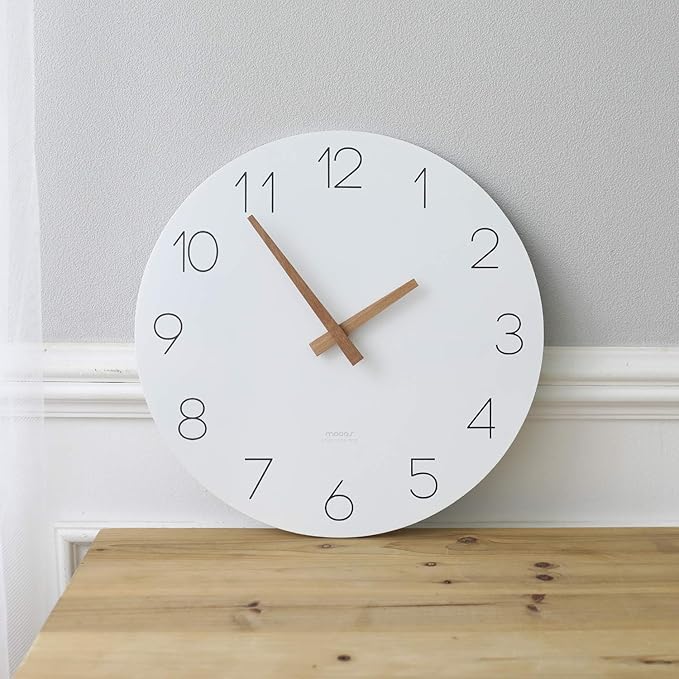 mooas Flatwood Wall Clock, Analog Wall Clock, Silent Non-Ticking 12 inch Modern Wall Clocks Battery Operated for Office, Home, Bathroom, Kitchen, Bedroom, School, Living Room