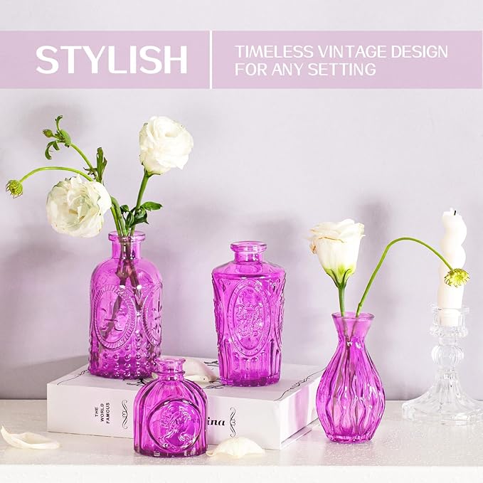 24PCS Mini Bud Vases As Wedding Centerpieces for Tables,Purple Bud Vases for Flowers,Small Flower Vases Suitable for Birthday Party,Anniversary,Wedding Reception,Baby Shower (Purple, 24PCS)
