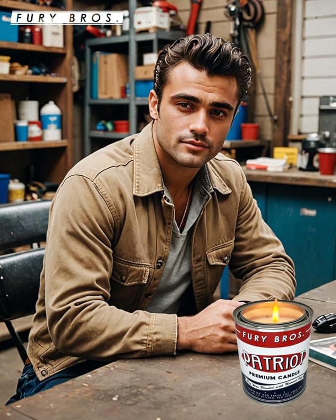 Scented Candles for Men | Patriot | Campfire & Fresh-Cut Tobacco | Natural Soy Wax | Hand-Poured in The USA | Long 70-80 Hour Burn (12.5 oz) | Vintage-Inspired Tin Design | Dad Home Gift
