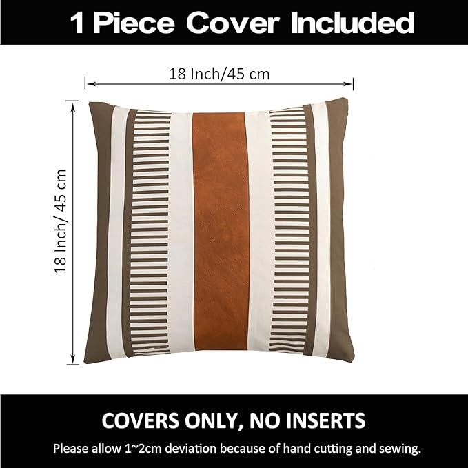 Farmhouse Throw Pillow Covers for Couch Sofa Decorative Faux Leather Square Cushion Cover Tribal Stripe Accent Pillow Case 18 x 18 Inch,Dark Coffee
