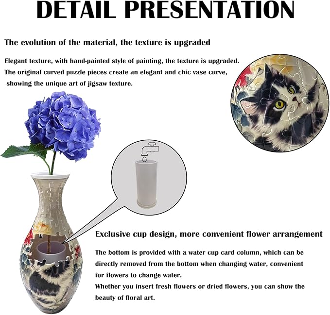 3D Puzzle Vase Unique Flower Vase for Adults Made by 160 Curved Plastic Puzzle Pieces, Vases for Flower Home Creative Gift for Parents & Housewarming