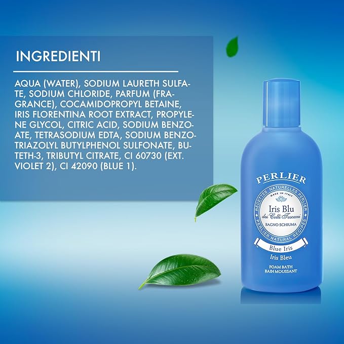 Perlier Blue Iris Foam Bath - Natural & Calming Aromatherapy Bubble Bath For Women And Men - Rich Foaming Formula Provides Deep Moisturization And Hydration For All Skin Types (16.9 Fluid Oz.)