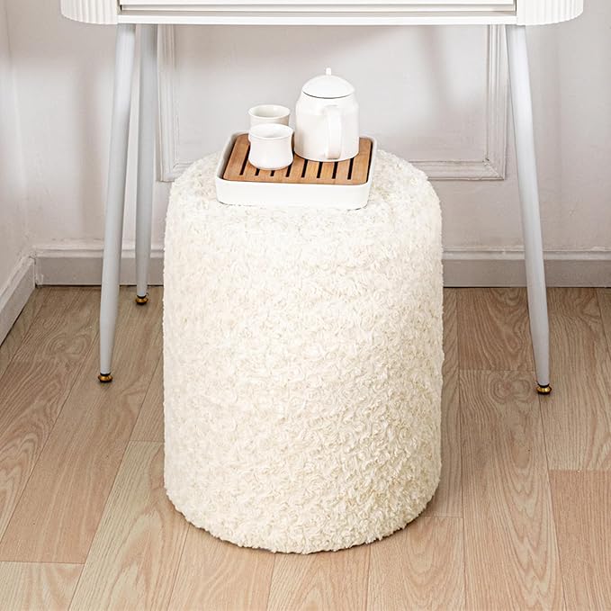 Modern Round Ottoman Multifunctional Floor Pouf Ottoman Foot Rest Footrest Stool Pouf Foot Stool for Living Room Bedroom Ivory