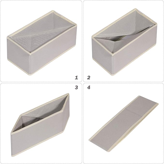 Set of 12 Foldable Drawer Organizer Dividers Cloth Storage Box Closet Dresser Organizer Cube Fabric Containers Basket Bins for Underwear Bras Socks Panties Lingeries Nursery Baby Clothes Grey NN246