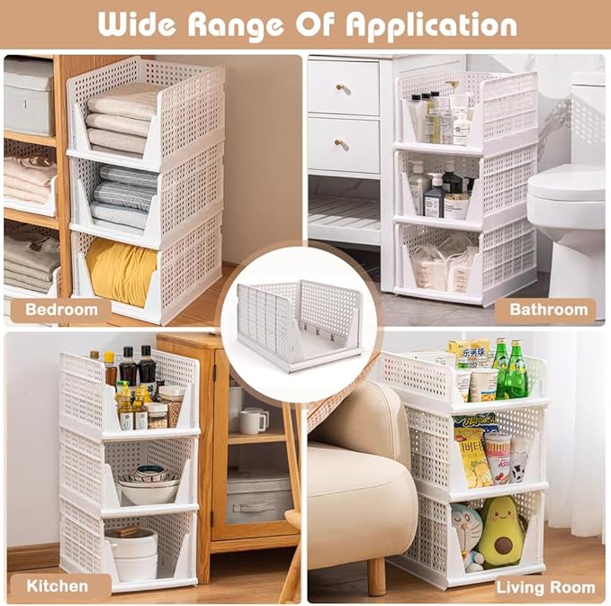 yazi 3 Pack XL Folding Closet Organizers Storage Box, Stackable Closet Storage Box, XL Plastic Drawer Organizer, 3XL Stackable Storage Bins Storage Drawers for Clothing, Closet Shelf Organizer