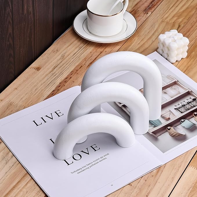 LCCCK 3PCS Wood Knot Arch Sculpture Bookcase Modern Decorative Objects, Neutral Aesthetic Book Shelf Coffee Table Counter Tv Stand Console Decor Accents, Boho Japandi Natural Decorative Objects