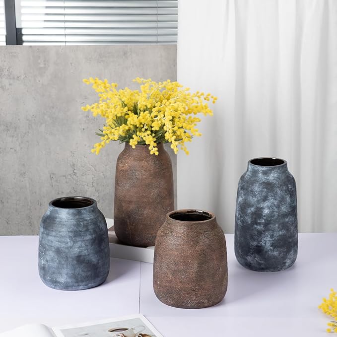 Briful Tall Rustic Ceramic Vase 9.6” – Vintage Distressed Pottery Flower Vase with Antique White-Wash Finish – Farmhouse Table Decor & Shelf Accent (Not Waterproof)