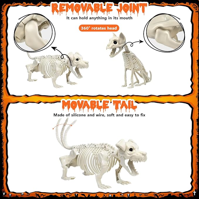 Askill 36" Skeleton Halloween Decorations, 3FT Posable Skeleton with Dog & Cat Skeleton - 5 in 1 Creepy Plastic Movable Joint Skeleton for Halloween Party Yard Decor (36inch)