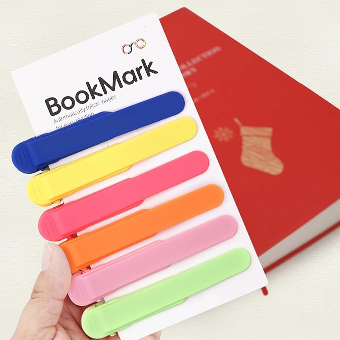SMUK 6pcs Silicone Automatic Bookmark, Unique Bookmark Page Keeper for Reading Lovers Women Men Kids Teachers, Book Page Holder Markers Clip Book Marks Reading Accessories Gifts
