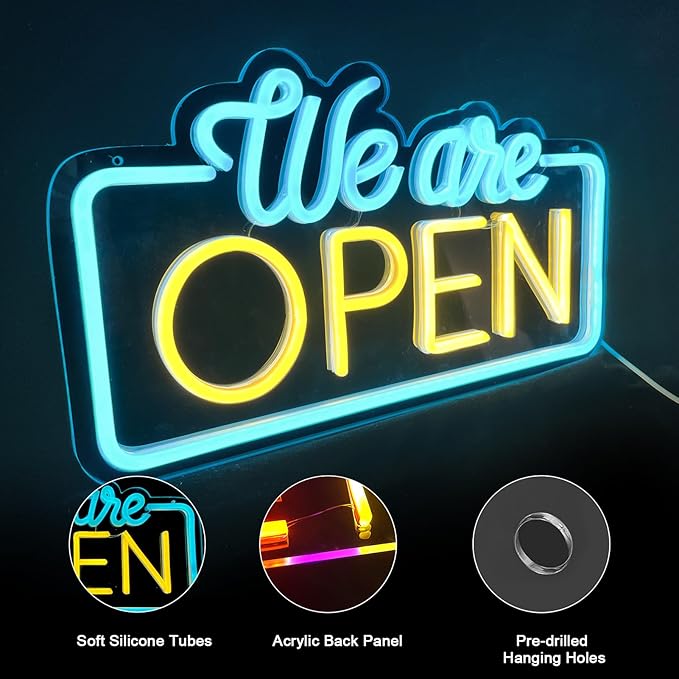 Open Signs for Business, Open Sign Led, Neon Open sign, Bright Light Dimmable Led Yes We Are Open Sign for Business, Lighted Up Neon Sign for Wall Decor Bar Salon Coffee Stores Club Hotel