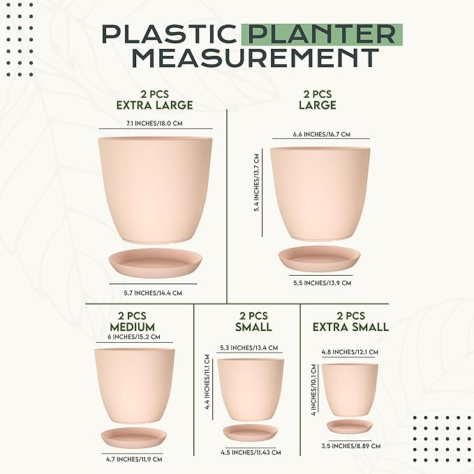 Utopia Home - Plant Pots Indoor with Drainage - 7/6.6/6/5.3/4.8 Inches Home Decor Flower Pots - Plastic Planters for Indoor Plants, Cactus, Succulents Pot (Pink, Pack of 10)