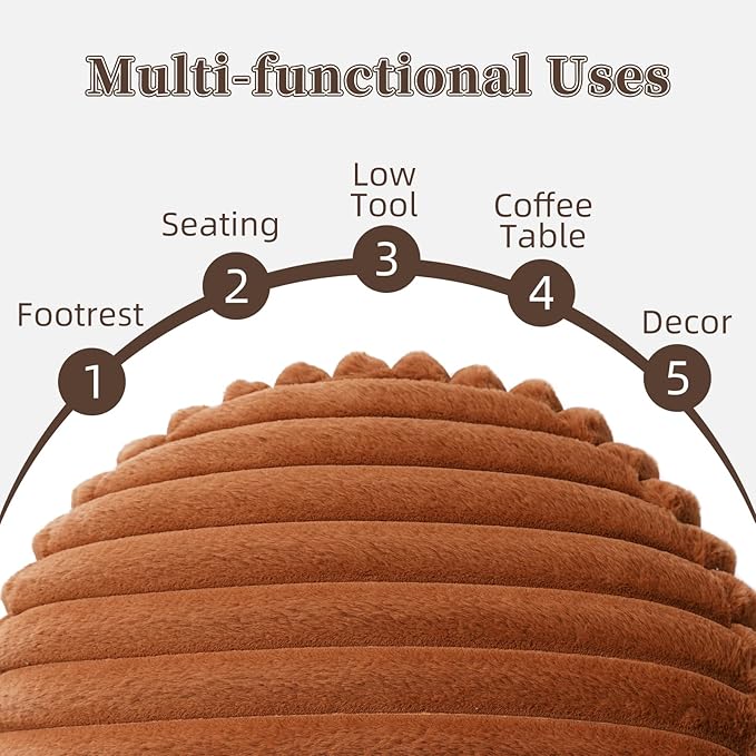 Unstuffed Pouf Ottoman Soft Bean Bag Storage Farmhouse Pouf Cover 20x20x8 Inches Decorative Floor Footrest for Living Room Bedroom Outdoor (Caramel, Round)