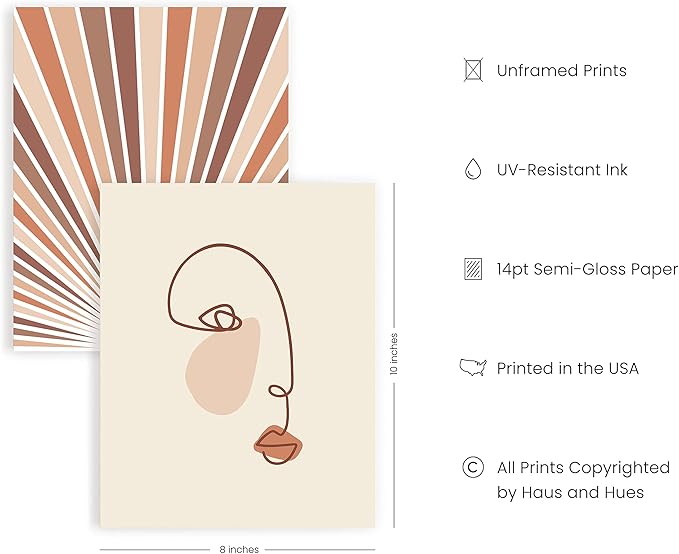 HAUS AND HUES Boho Prints for Wall Decor - Set of 6 Geometric Posters and Bohemian Art Prints Mid Century Wall Art | Aesthetic Bohemian Wall Decor UNFRAMED (Natural Boho, 8x10)