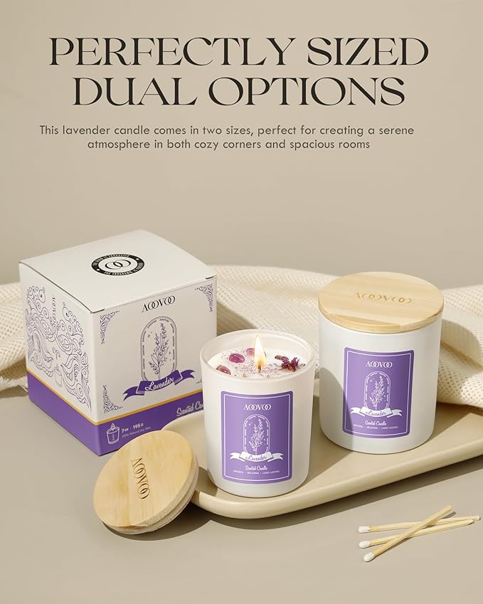 AOOVOO Lavender Scented Candles for Women - Aromatherapy Candle with Crystals Inside, 7oz Soy Candles for Home Scented, Birthday Gifts Mothers Day Candle for Women Mom