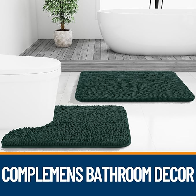 OLANLY Bathroom Rugs 70x46, Extra Soft Absorbent Chenille Bath Rugs, Rubber Backing Quick Dry, Machine Washable Bath Mats for Bathroom Floor, Tub and Shower, Home Decor Accessories, Blackish Green