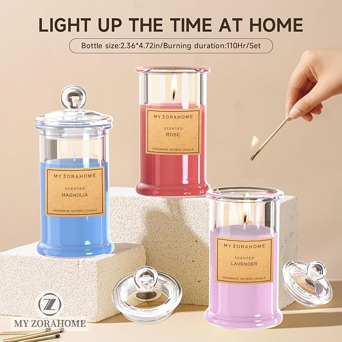 Bottle Shape Soy Wax Candle, Aromatherapy Candles for Home Scented or As a Birthday/Holiday Gift for Your Lover(3.5OZ/24Hours Burning)(Scents Rose + Magnolia + Lavender)